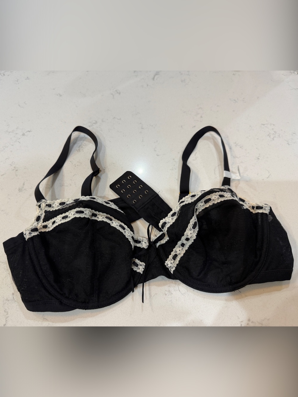 aerie Black Underwire Bra with White Lace Trim